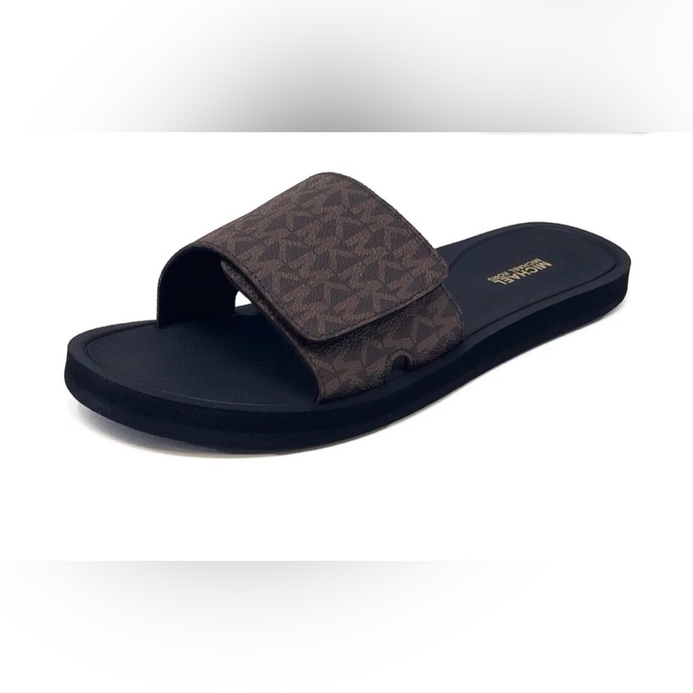 Michael Kors Wade Slide Sandals Brown MK Logo Size 8M Women’s New